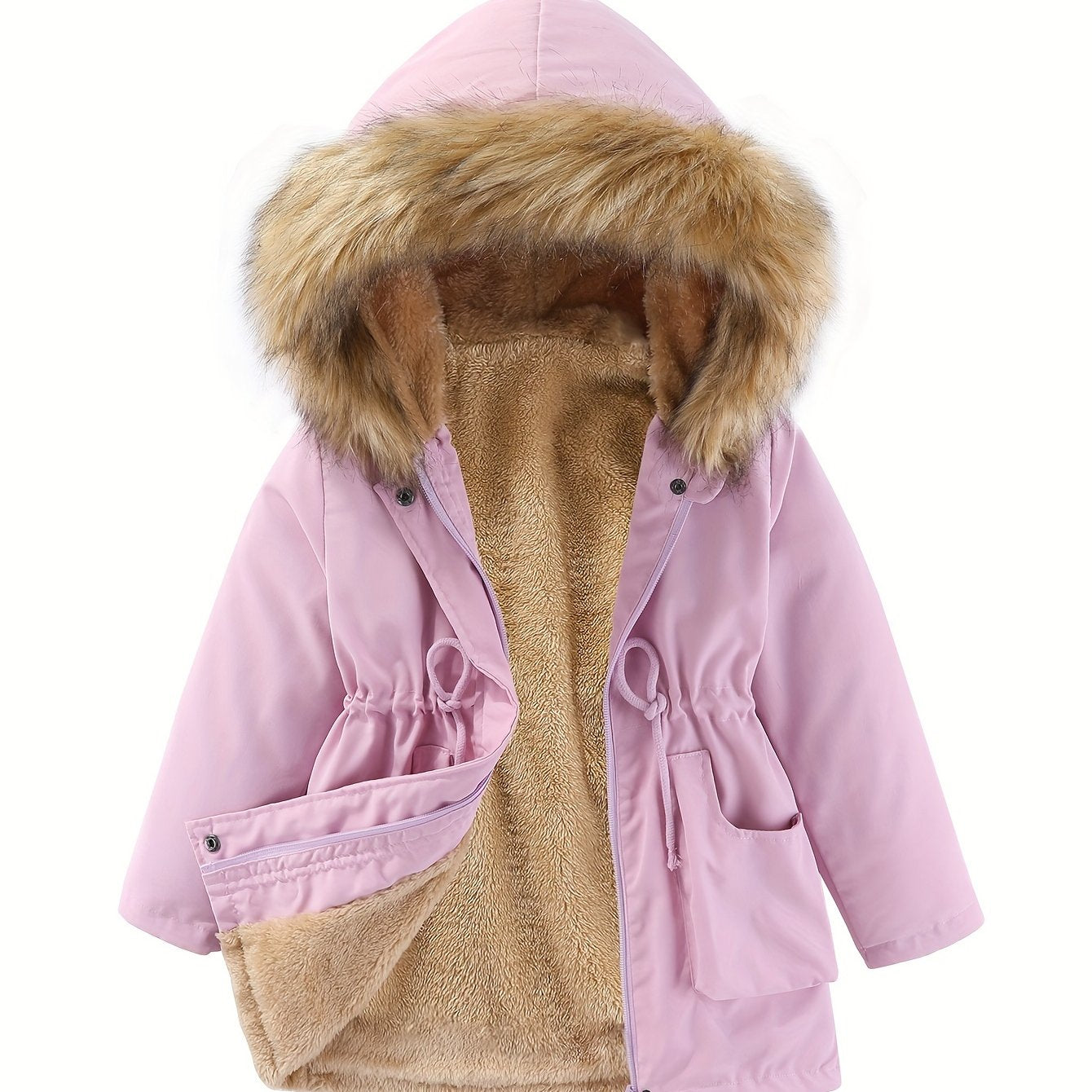 Toddler Girls Fleece Hooded Jacket Coat For Fall Winter