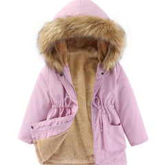 Toddler Girls Fleece Hooded Jacket Coat For Fall Winter