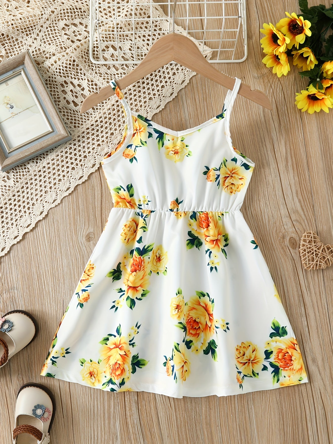 Girls V Neck Floral Print Cami Dress for Summer