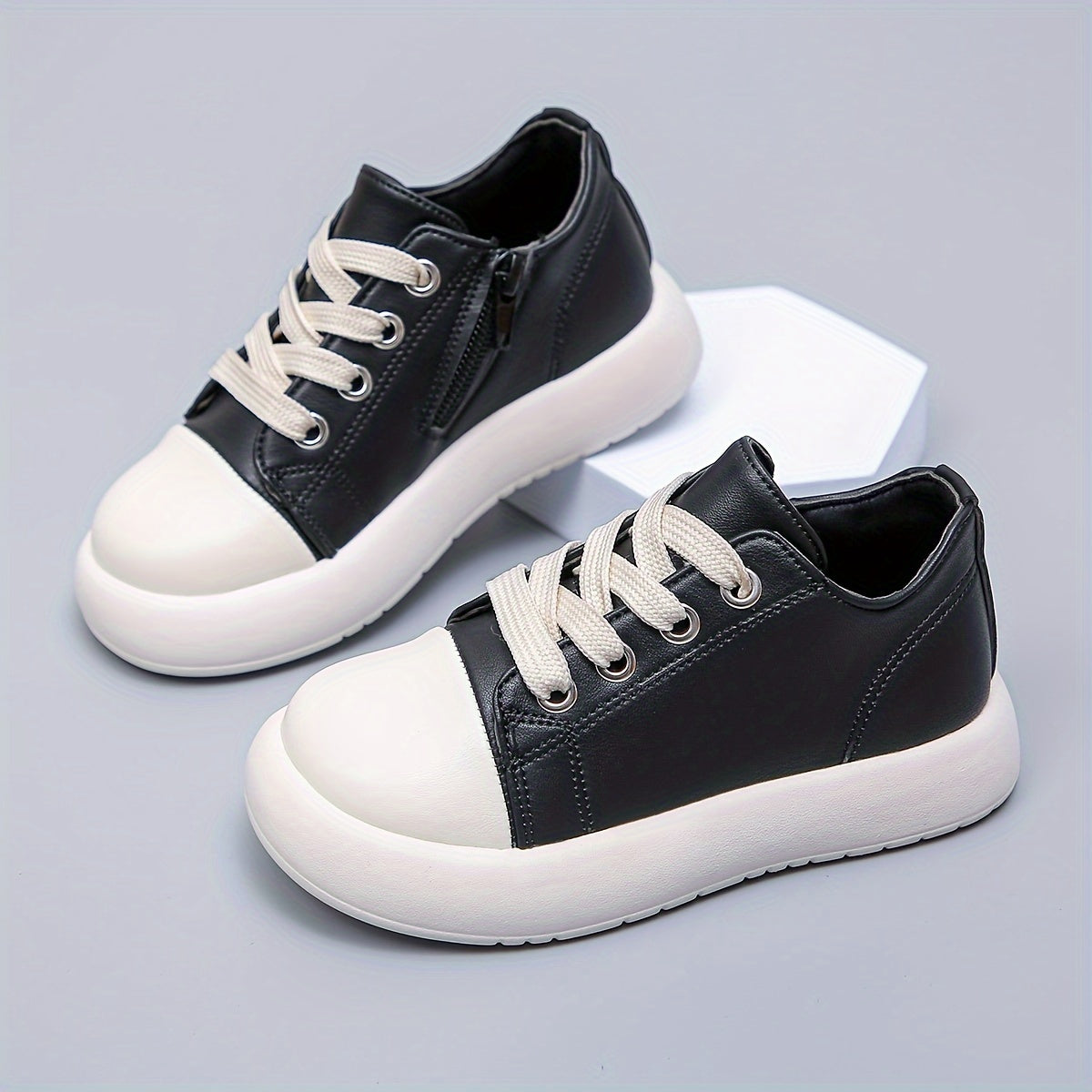 Girl's Comfy Non Slip Skate Shoes Lace Up Soft Sole Sneakers