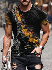 Men's Guitar Pattern Sports T shirt Casual Round Neck Tee Shirt