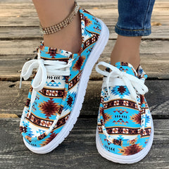 Women's Geometric Pattern Skate Shoes Lace up Lightweight Flat
