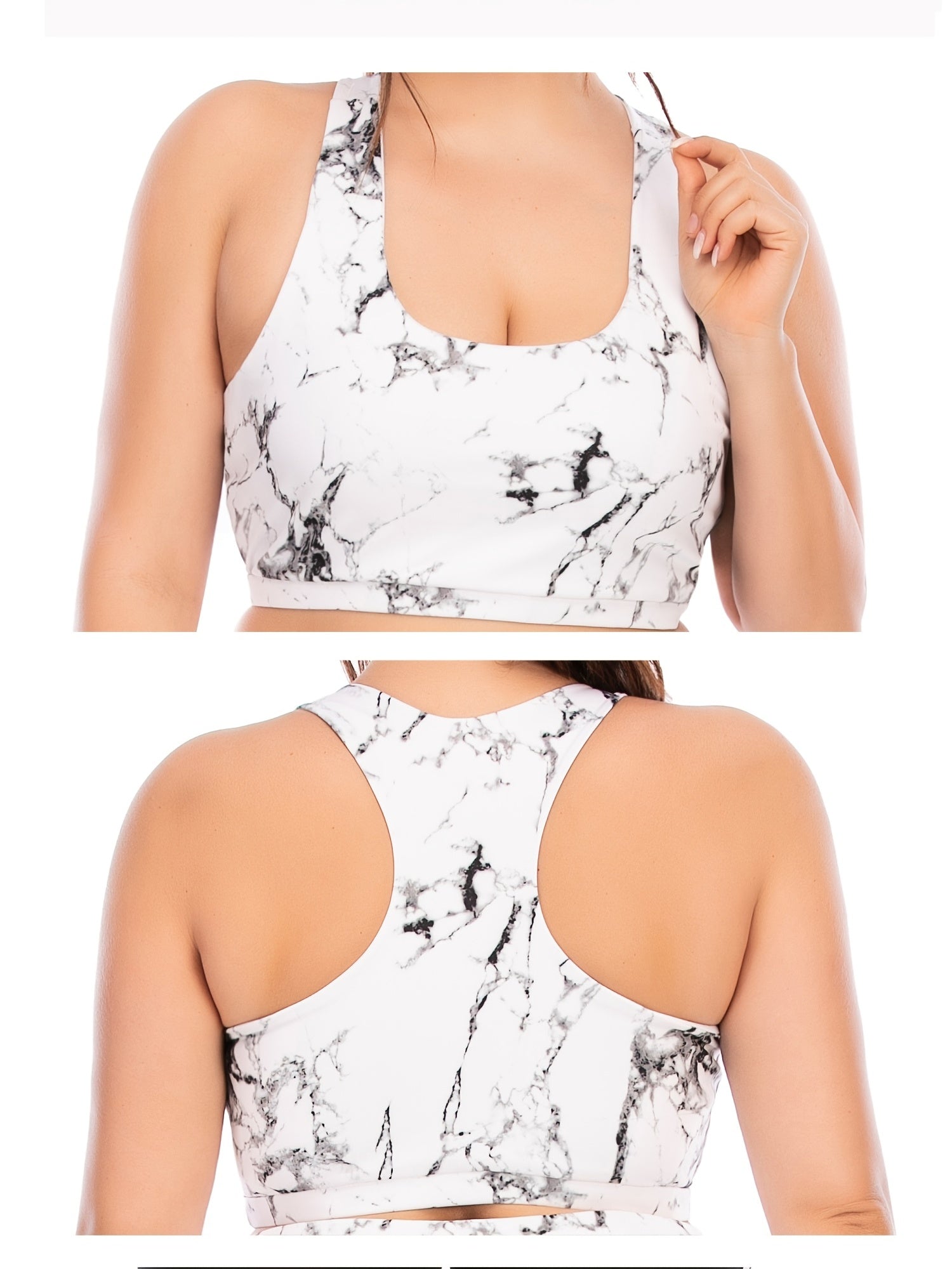 Marble Print Sports Bra Women's Plus Medium Stretch Yoga