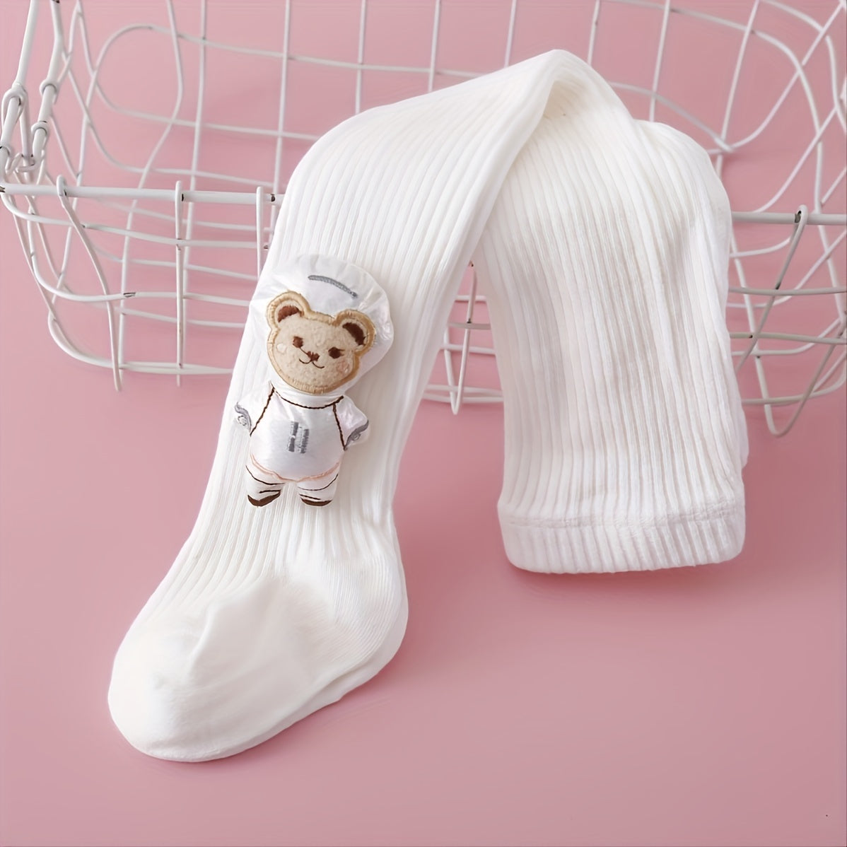 Baby Girls Bear Doll Decor Leggings Tights Pink Pantyhose Socks