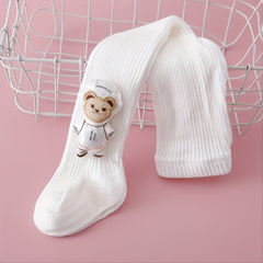 Baby Girls Bear Doll Decor Leggings Tights Pink Pantyhose Socks