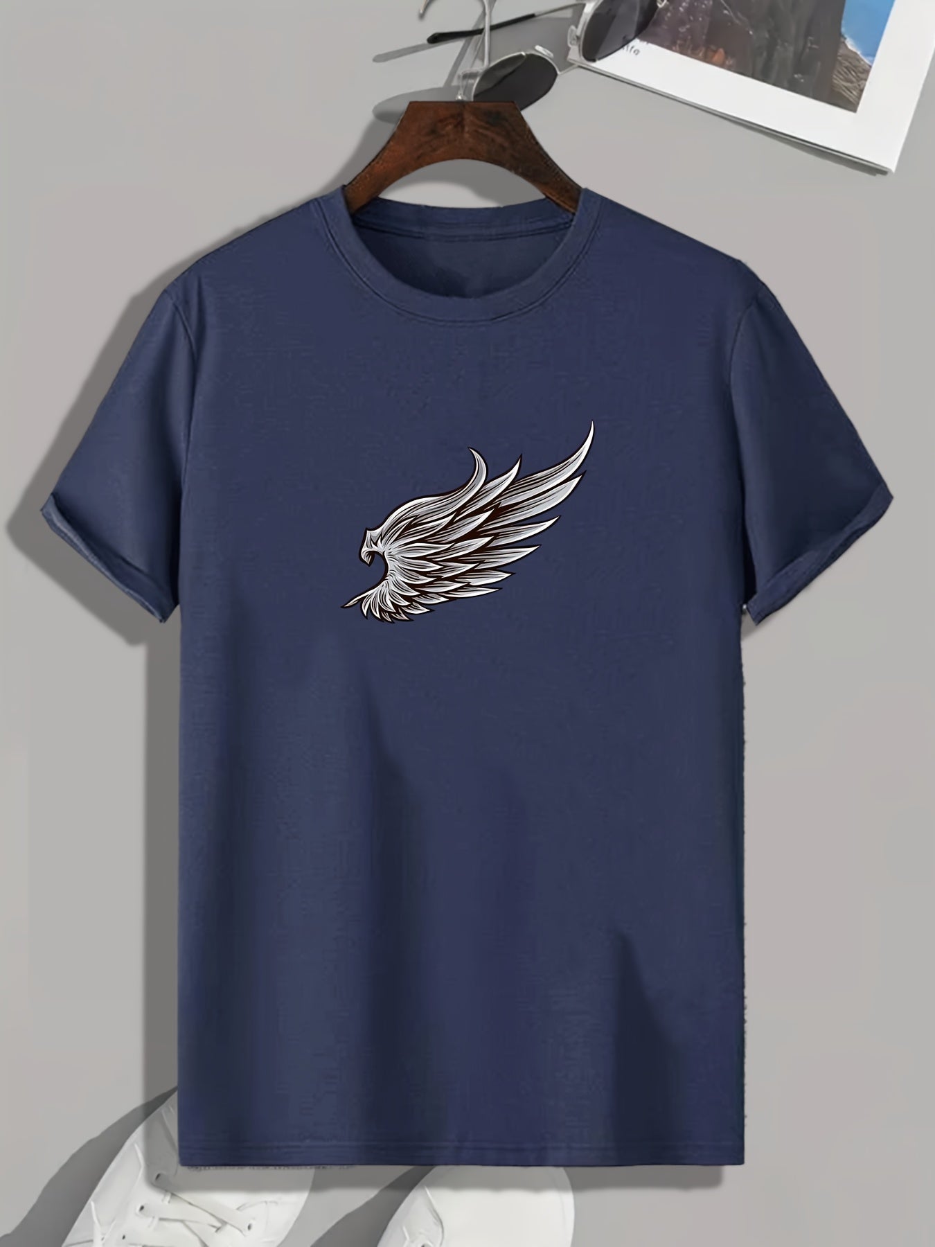 Wing Print Men's Active Tee Stretch Breathable Outdoor Summer T-shirt