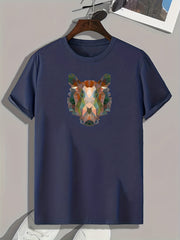 Geometric Animal Print Men's Comfy T-shirt Active Stretch Tee for Summer
