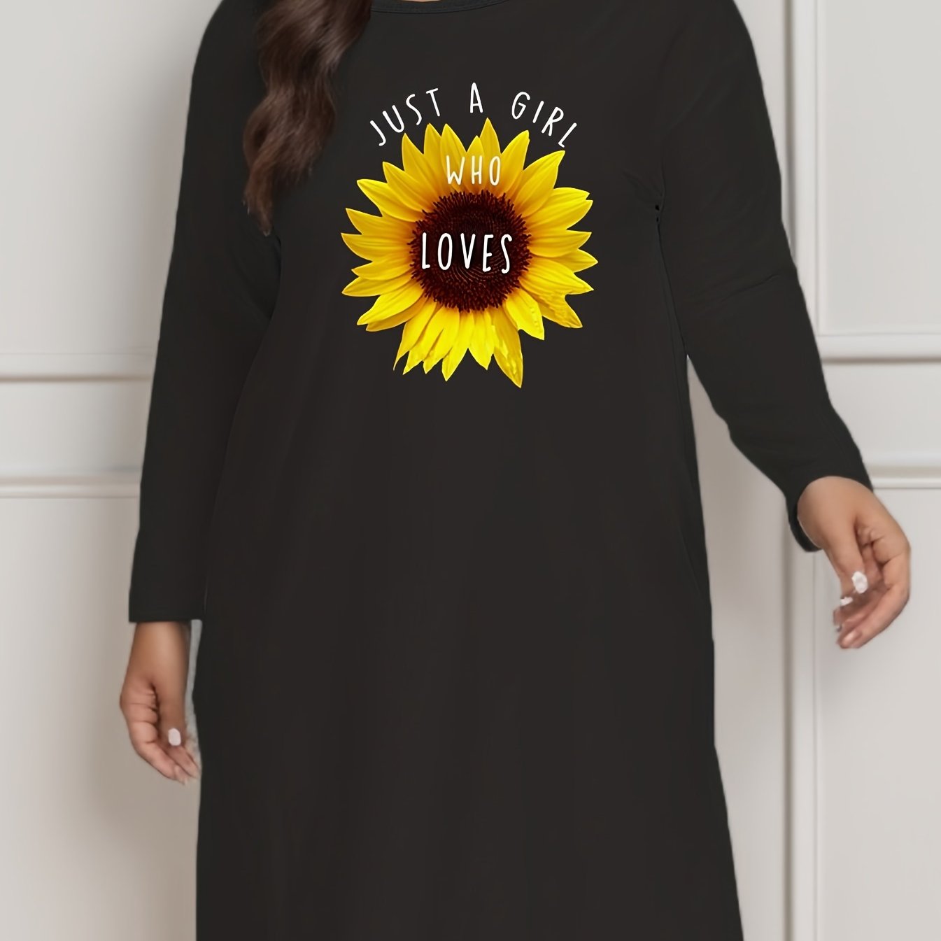 Sunflower Print Long Sleeve Lounge Dress