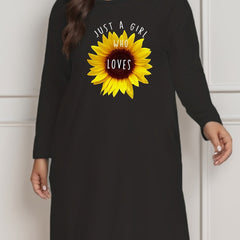 Sunflower Print Long Sleeve Lounge Dress