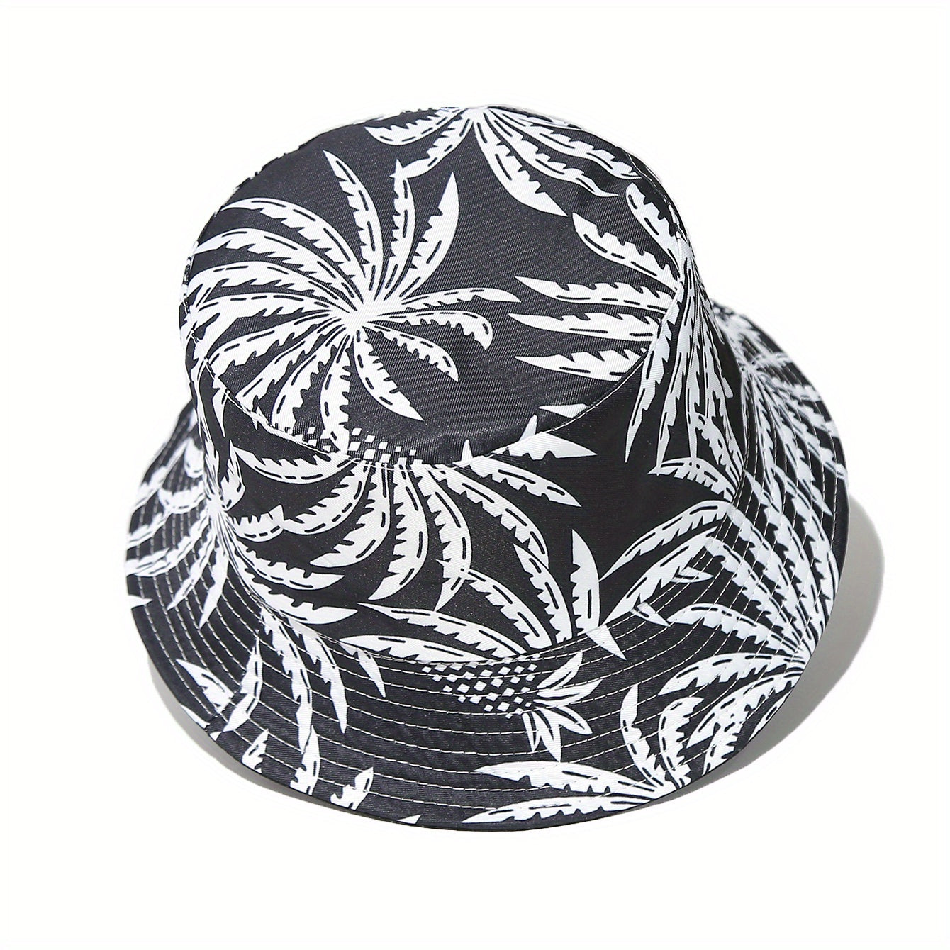 Unisex Sunshade Bucket Hat Black/Leaf Pattern Outdoor Travel