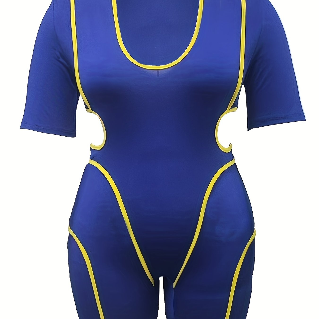 Sports Romper Women's Plus Contrast Trim Short Sleeve