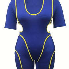 Sports Romper Women's Plus Contrast Trim Short Sleeve