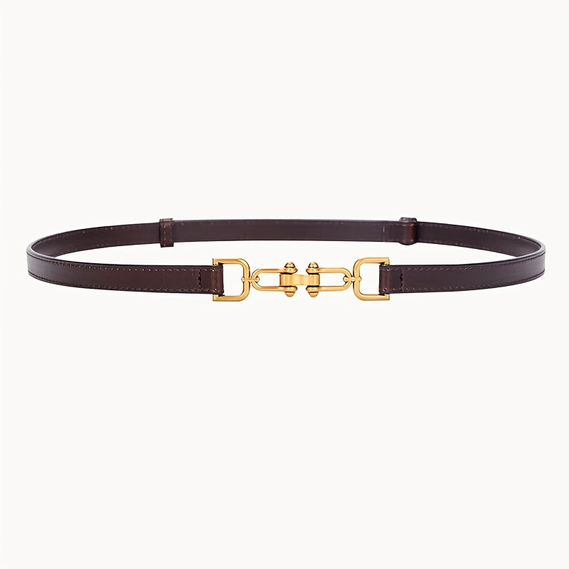 Women's Thin Leather Waist Belt with Buckle - Adjustable Decorative Belt