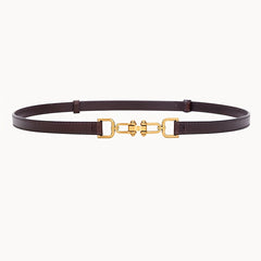 Women's Thin Leather Waist Belt with Buckle - Adjustable Decorative Belt