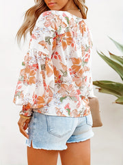 Floral Print Lantern Sleeve Blouse
