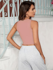 Hollow Out Tank Top Sleeveless Crew Neck Lingerie