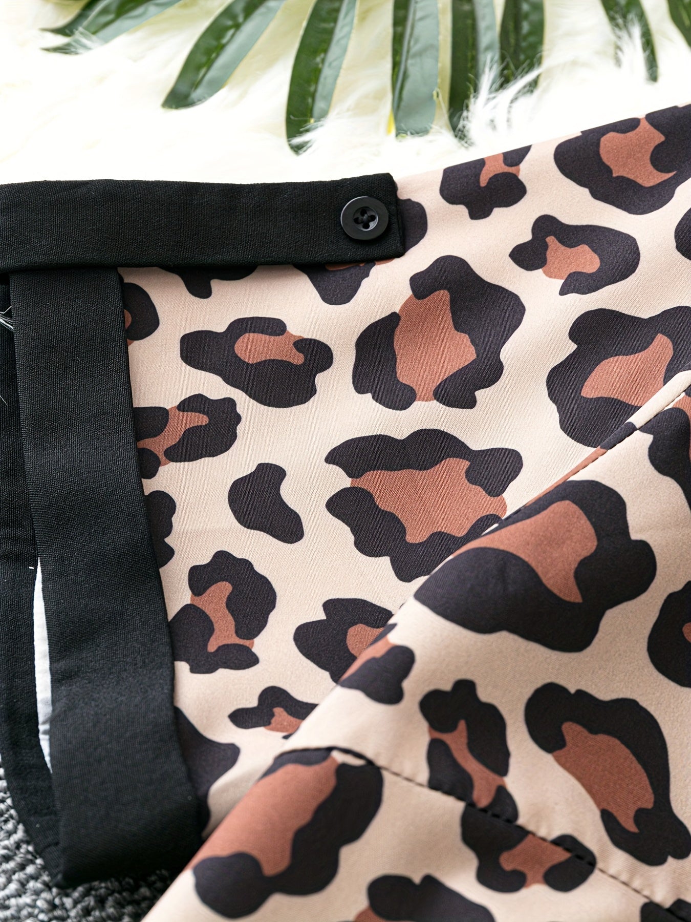 Colorblock Leopard Print Button Up Blouse