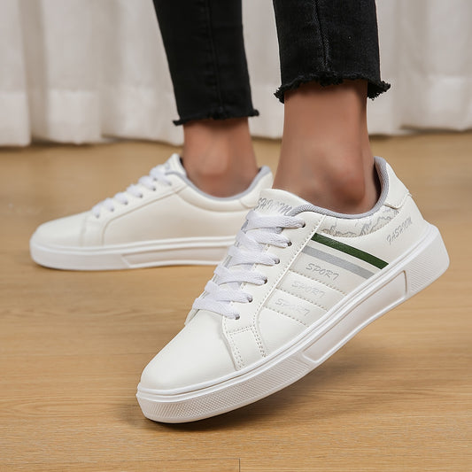 Stripes Pattern Faux Leather Skate Shoes Wear Resistance Non Slip Flat Sneakers