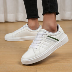 Stripes Pattern Faux Leather Skate Shoes Wear Resistance Non Slip Flat Sneakers