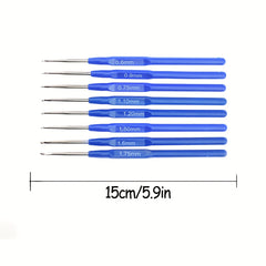 8pcs Small Crochet Hooks Steel Needles Kit Lace Crochets Set Plastic Handle