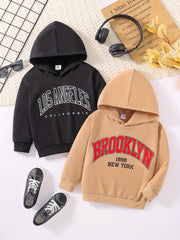 2pcs Boys Letter Print Hooded Sweatshirt Spring Fall Kids Clothing