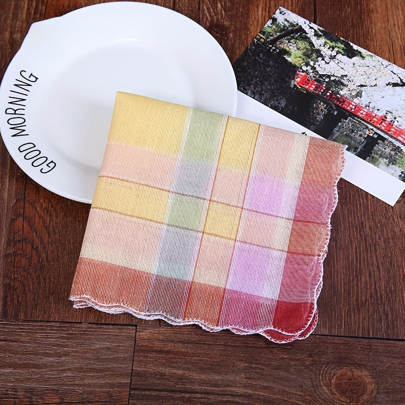 12pcs Striped Handkerchiefs Vintage Checkered Pattern Lightweight