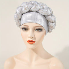 Braided Turban Cap Rhinestone Head Wrap Bonnet Head Scarf