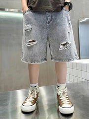 Boys Ripped Denim Jeans Shorts Pockets Casual Summer Kids Clothing