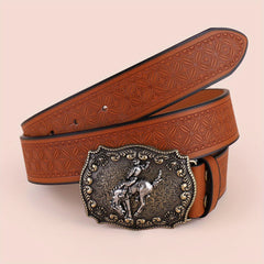 Men's Western Cowboy Pattern PU Leather Belt Casual Belt