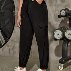 Sports Cargo Pants Women's Plus Solid Elastic High Rise Trousers