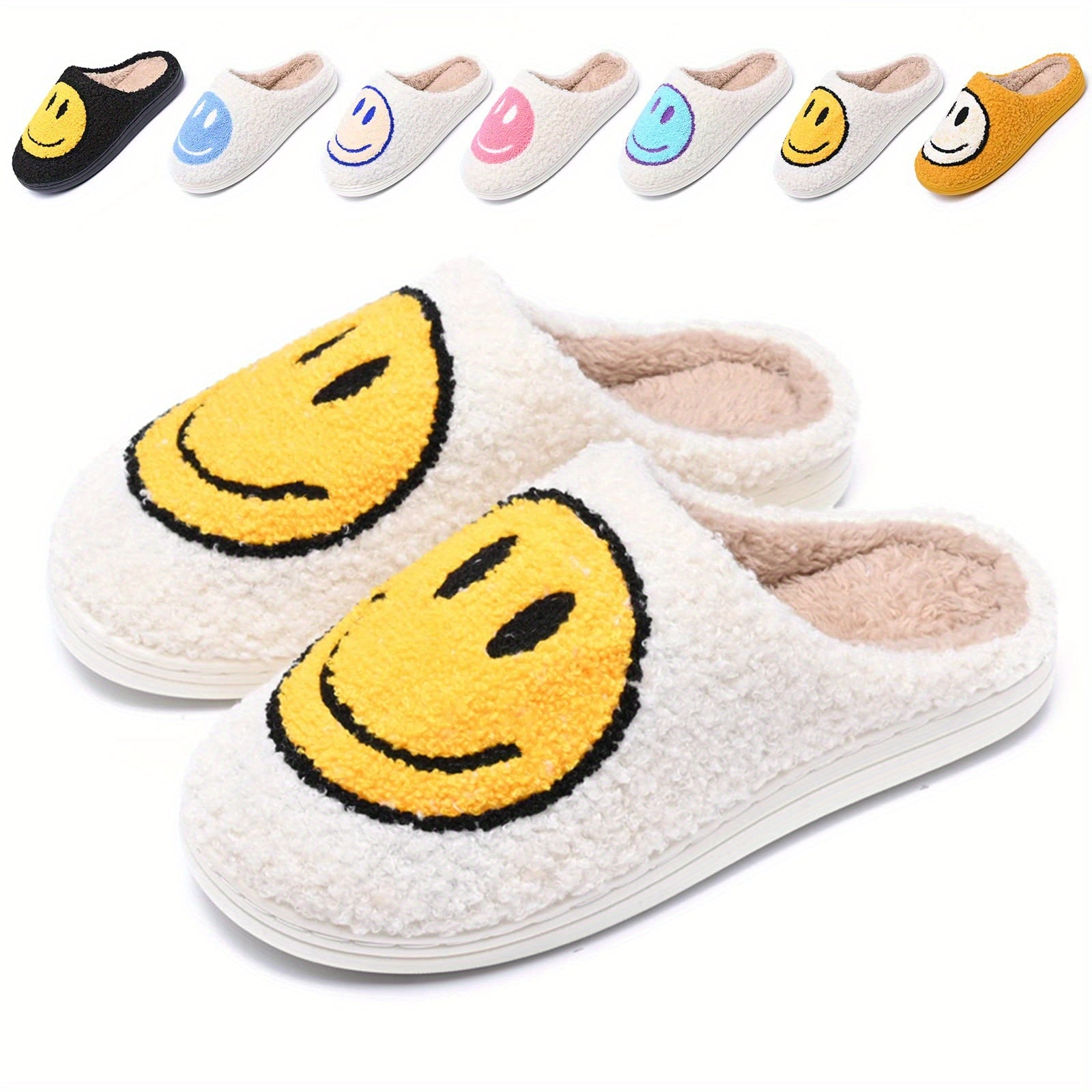 Women's Smile Face Plush Slippers Warm & Cozy Fuzzy Shoes