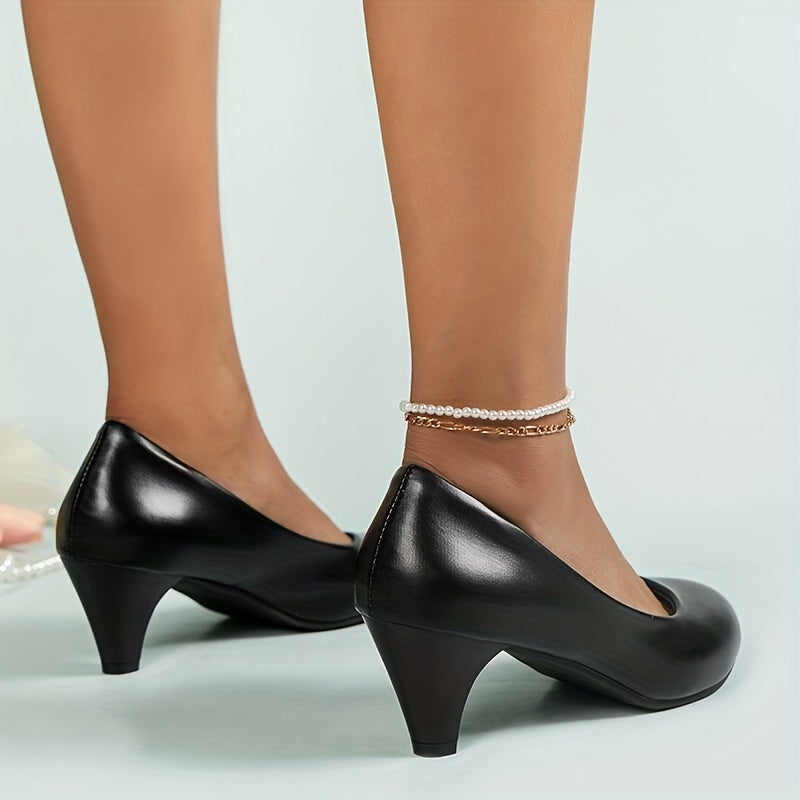 Women's Mid Heel Court Pumps French Heel Business Office Shoes