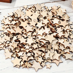 100pcs Wooden Star Set Hollow Blanks Wedding DIY Crafts