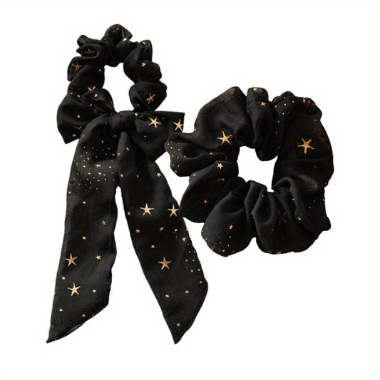 2pcs Glitter Star Chiffon Scrunchies Hair Tie Ponytail Holder