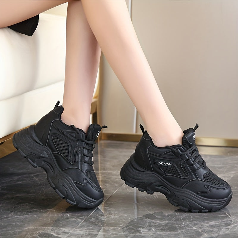 Chunky Thick Sole Sports Sneakers Non Slip Versatile Solid Shoes