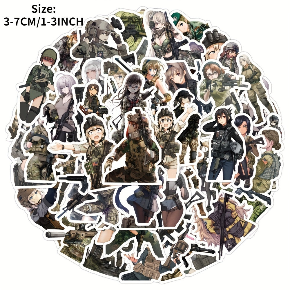 50Pcs Anime Military Girl Camouflage Stickers for Laptop Motorcycle Mug