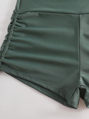 Vacay Bikini Set Solid V Neck Padded Bra & Lace Up Shorts Swimsuit