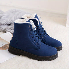 Faux Fur Ankle Boots Round Toe Lace Up Warm Winter Booties