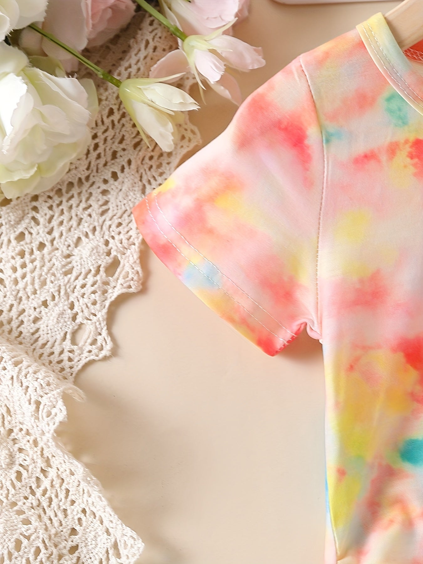 Girls Tie Dye Graphic Bowknot Slim Dress