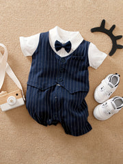 Baby Boys Bowtie Lapel Collar Creeper Romper Gentleman Jumpsuit