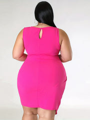 Women's Round Neck Ruched Slim Fit Dress