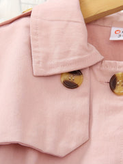 Toddler Girl Lapel Collar Belted Pink Trench Coat Casual Button Windbreaker