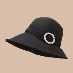 Faux Pearl Strap Bucket Hat Sun Hat Women