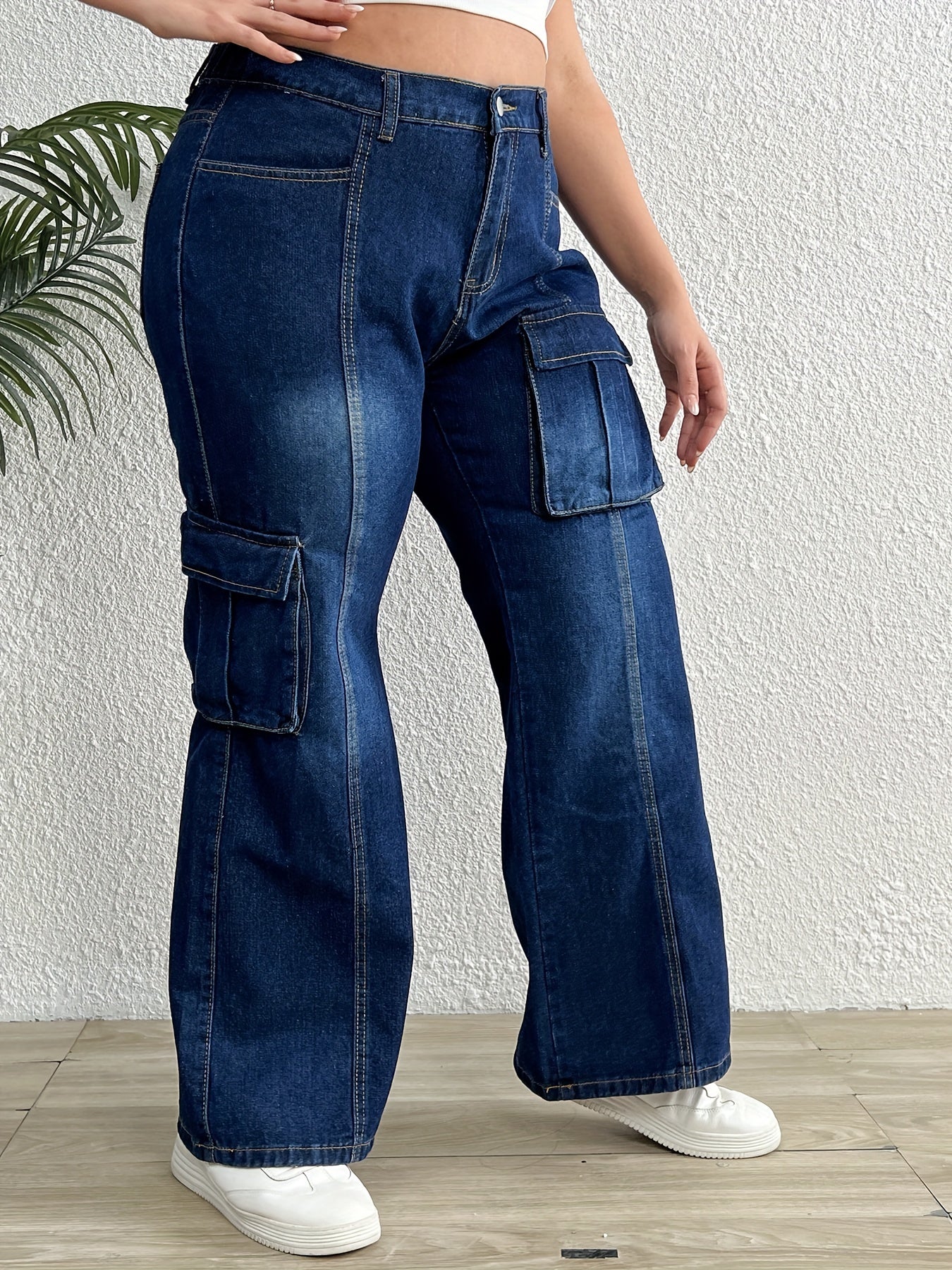 High Rise Wide Leg Jeans With Flap Pockets