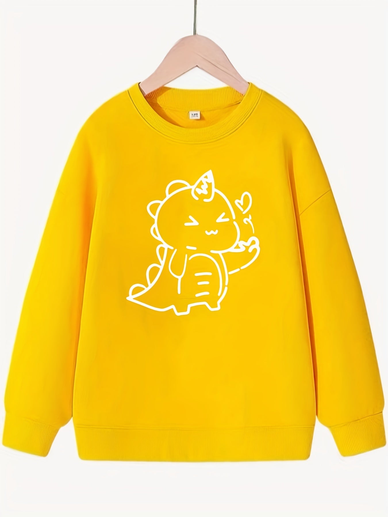 Girls Dino Print Crew Neck Sweatshirt Long Sleeve Top Kids Spring Fall