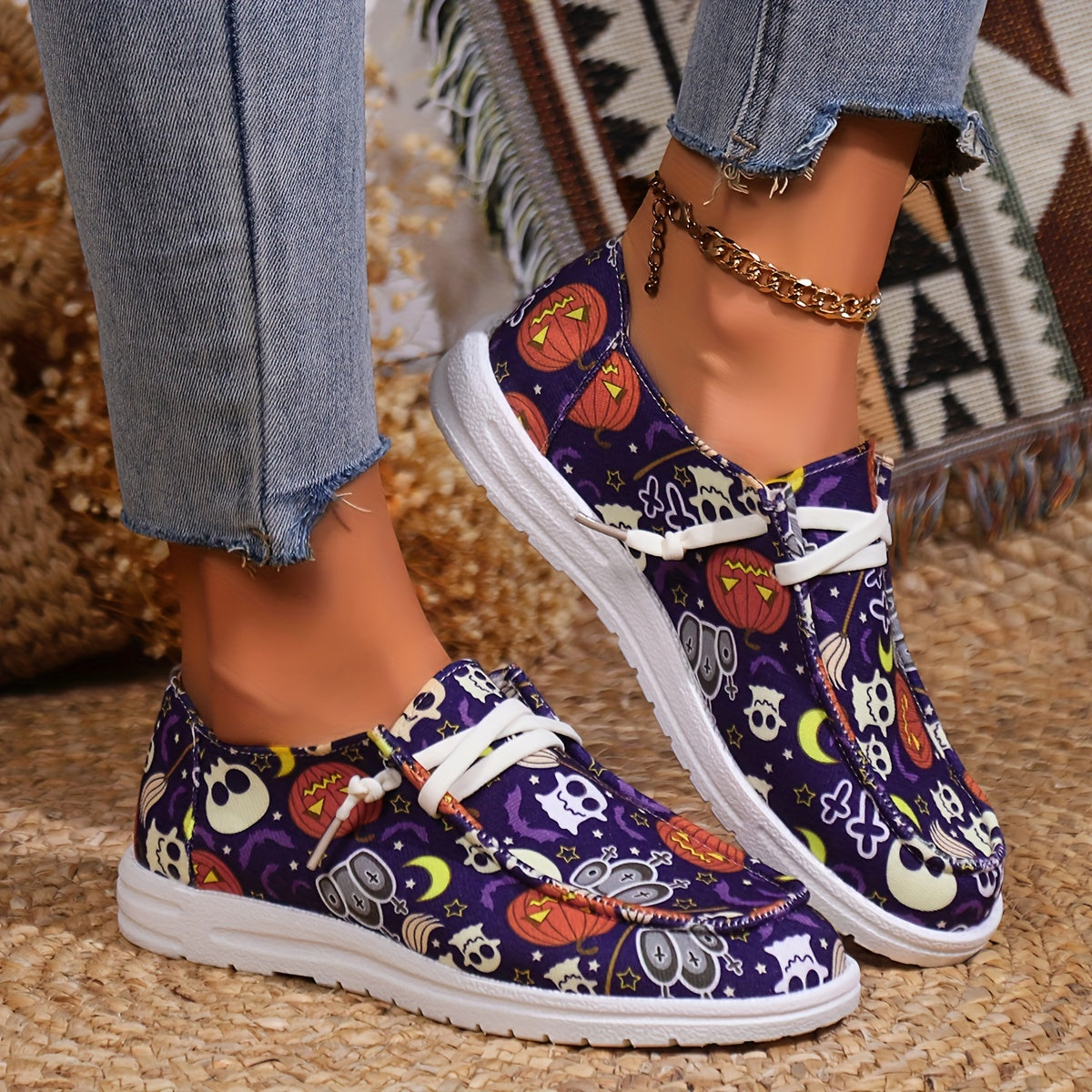 Halloween Pumpkin Print Slip On Sneakers Soft Comfortable Shoes