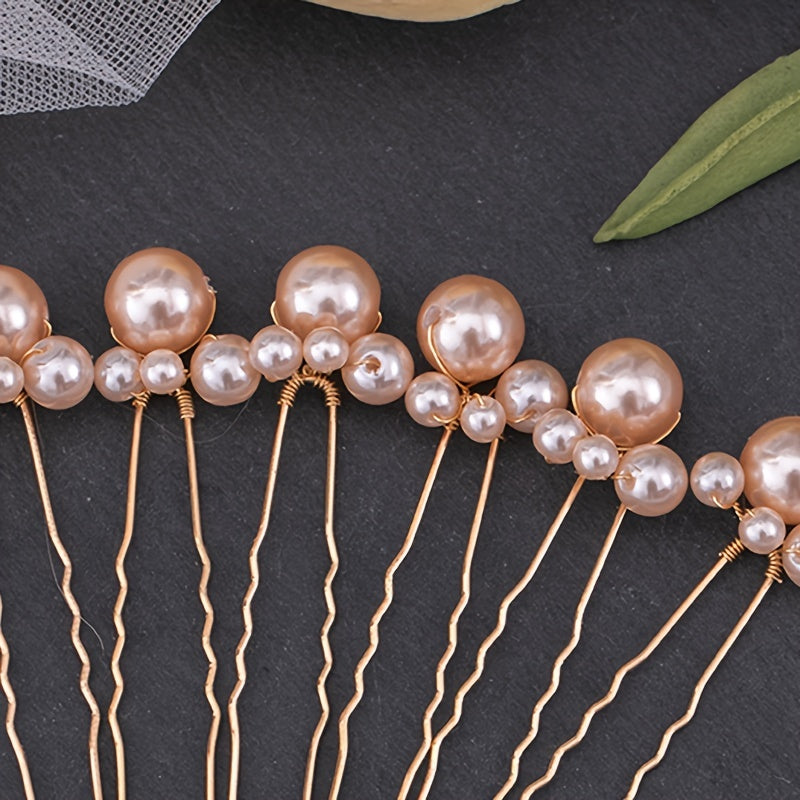 6pcs Faux Pearl U-shaped Hairpin Bridal Wedding Party Decorations