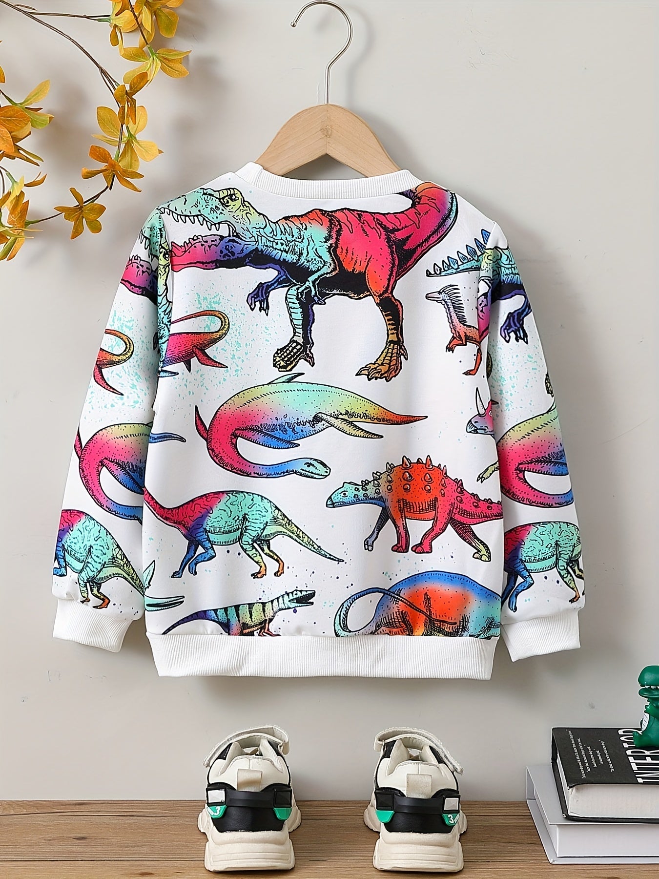 Colorful Dinosaurs Print Boys Pullover Sweatshirt Long Sleeve