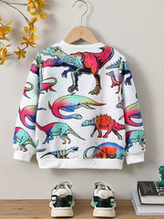 Colorful Dinosaurs Print Boys Pullover Sweatshirt Long Sleeve