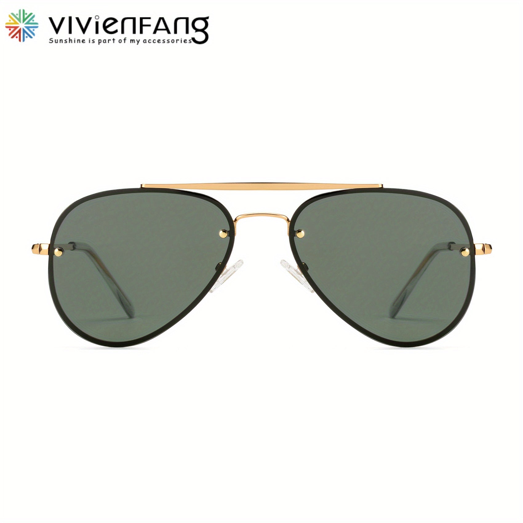 VIVIENFANG Rimless Polarized Aviator Sunglasses Retro 70s Top Bar UV Protection